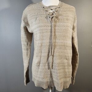 Northcrest Size Large Cozy Tan Lace-Up Sweater